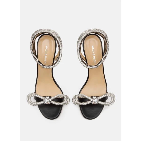 Black Mach & Mach Double Bow Leather Sandals in Black, view 3 | Sandals