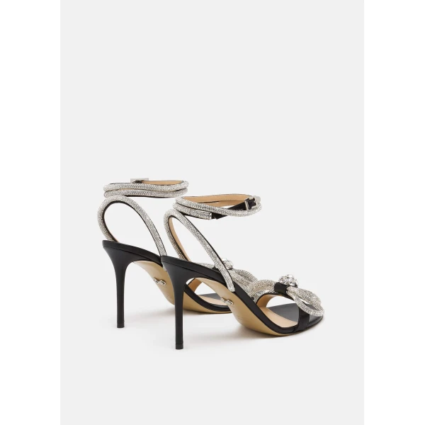 Black Mach & Mach Double Bow Leather Sandals in Black, view 4 | Sandals