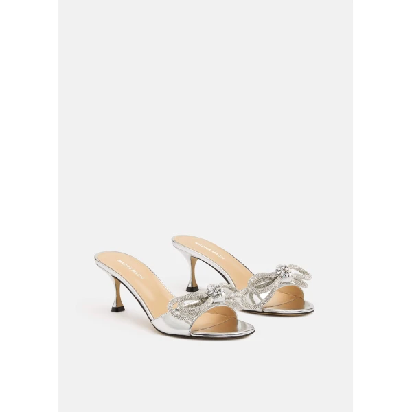 Metallic Mach & Mach Double Bow Metallic Mules in Silver, view 2 | Mules