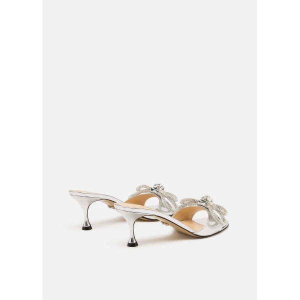 Metallic Mach & Mach Double Bow Metallic Mules in Silver, view 4 | Mules