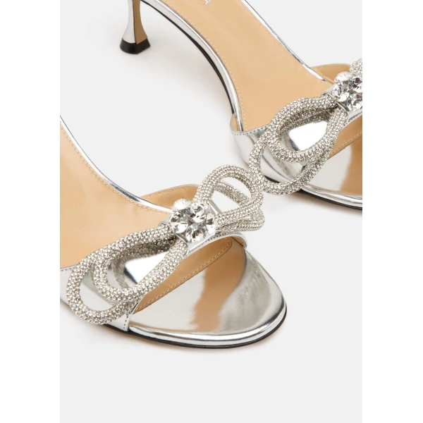 Metallic Mach & Mach Double Bow Metallic Mules in Silver, view 5 | Mules