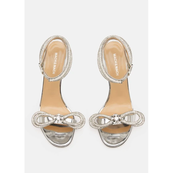 Metallic Mach & Mach Double Bow Metallic Sandals in Silver, view 3 | Sandals