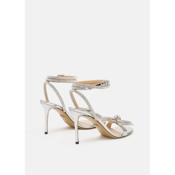 Metallic Mach & Mach Double Bow Metallic Sandals in Silver, view 4 | Sandals