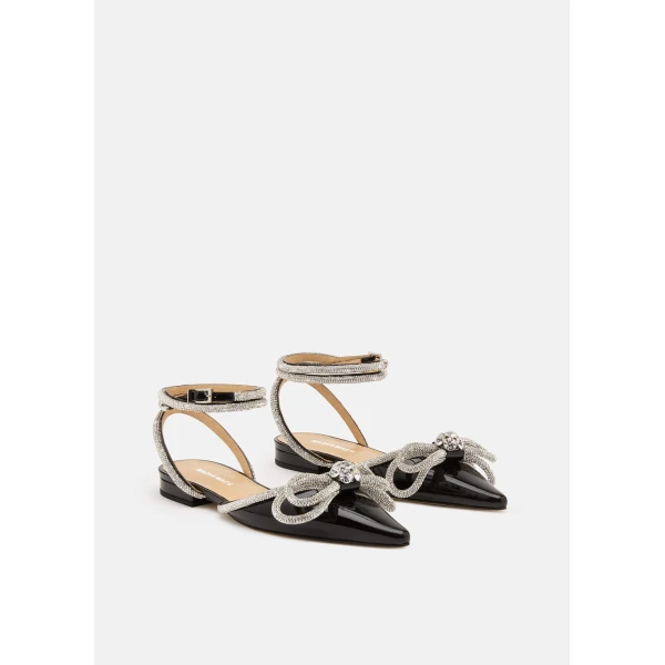Black Mach & Mach Double Bow Patent Flats in Black, view 2 | Flats
