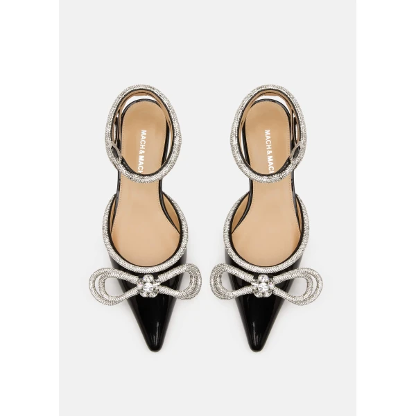 Black Mach & Mach Double Bow Patent Flats in Black, view 3 | Flats
