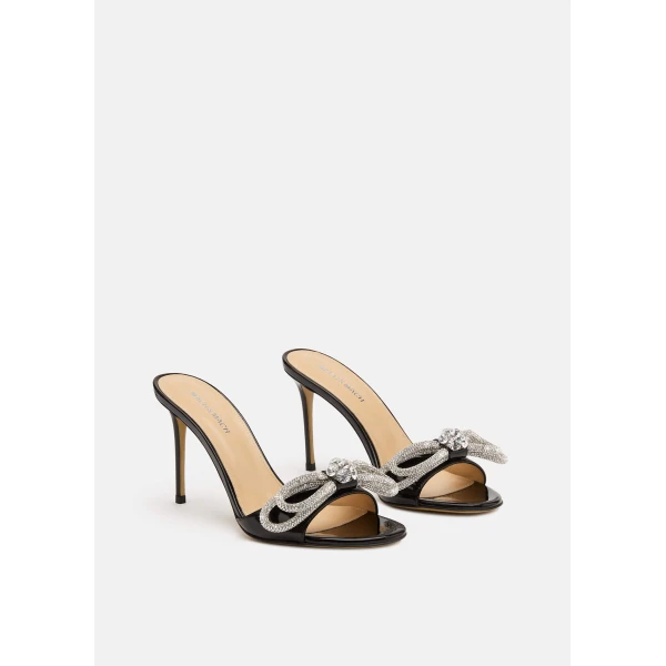 Black Mach & Mach Double Bow Patent Mules in Black, view 2 | Mules