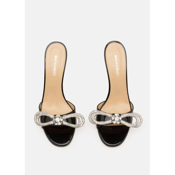 Black Mach & Mach Double Bow Patent Mules in Black, view 3 | Mules