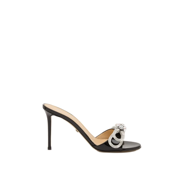 Black Mach & Mach Double Bow Patent Mules in Black | Shoes
