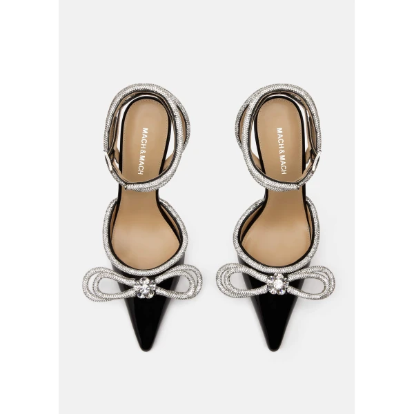 Black Mach & Mach Double Bow Patent Pumps in Black, view 3 | Heels