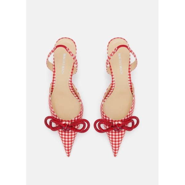 Red Mach & Mach Double Bow Red Gingham Slingback, view 3 | Heels