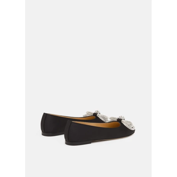 Black Mach & Mach Double Bow Satin Flats in Black, view 4 | Flats