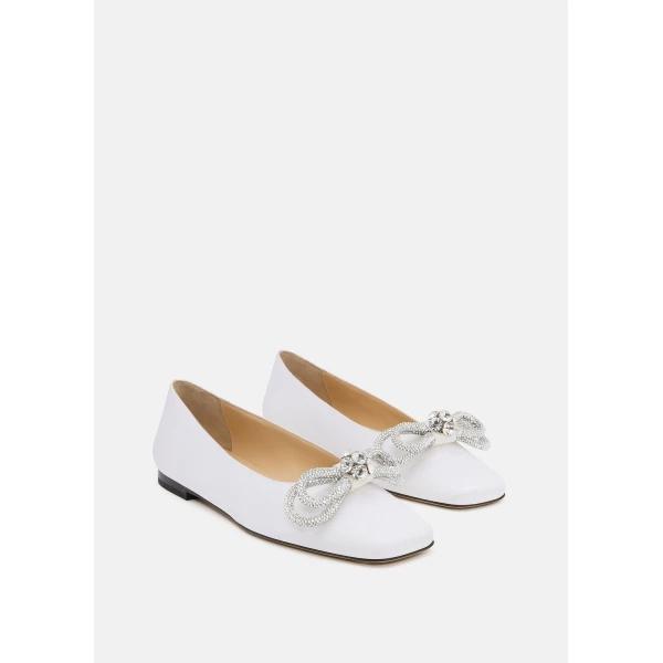 White Mach & Mach Double Bow Satin Flats in White, view 2 | Flats