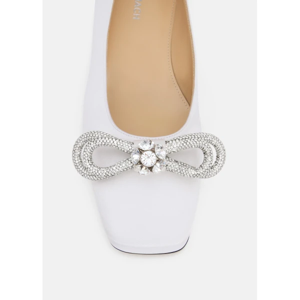 White Mach & Mach Double Bow Satin Flats in White, view 5 | Flats