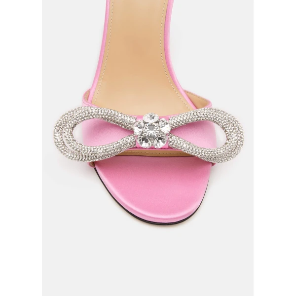 Pink Mach & Mach Double Bow Satin Mules in Pink, view 5 | Mules