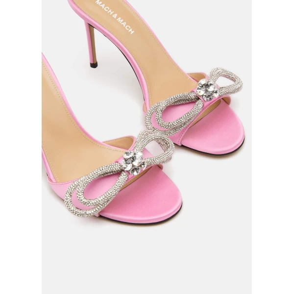 Pink Mach & Mach Double Bow Satin Mules in Pink, view 6 | Mules