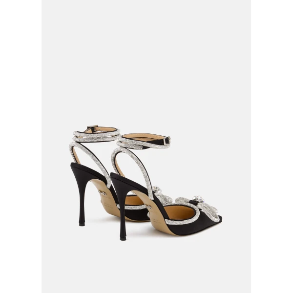 Black Mach & Mach Double Bow Satin Pumps 110mm in Black, view 4 | Heels