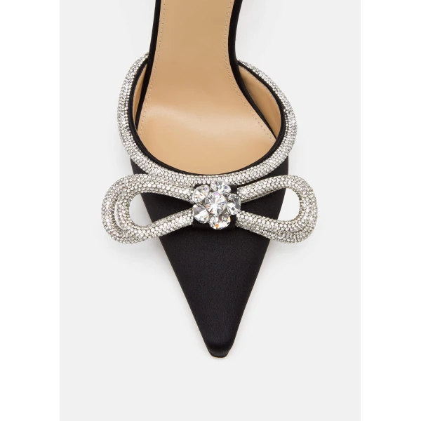 Black Mach & Mach Double Bow Satin Pumps 110mm in Black, view 5 | Heels
