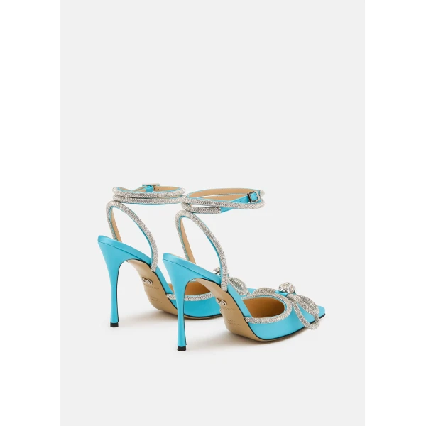 Blue Mach & Mach Double Bow Satin Pumps in Ocean Blue, view 4 | Heels