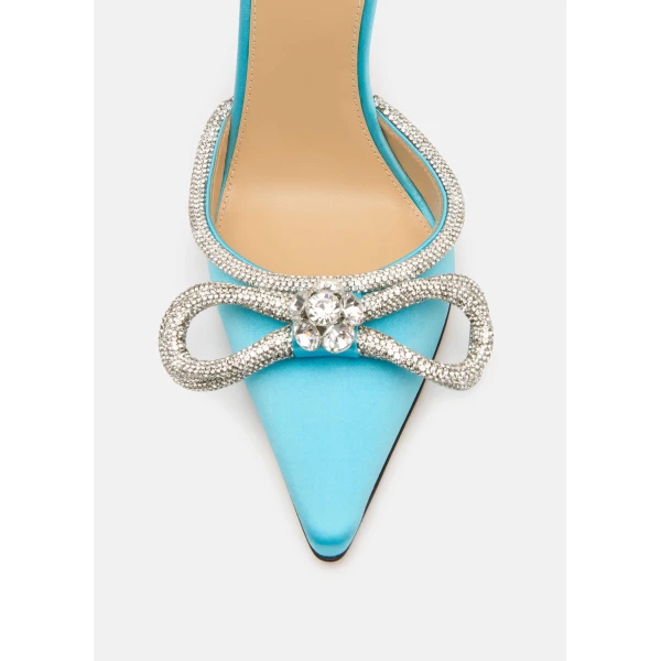 Blue Mach & Mach Double Bow Satin Pumps in Ocean Blue, view 5 | Heels
