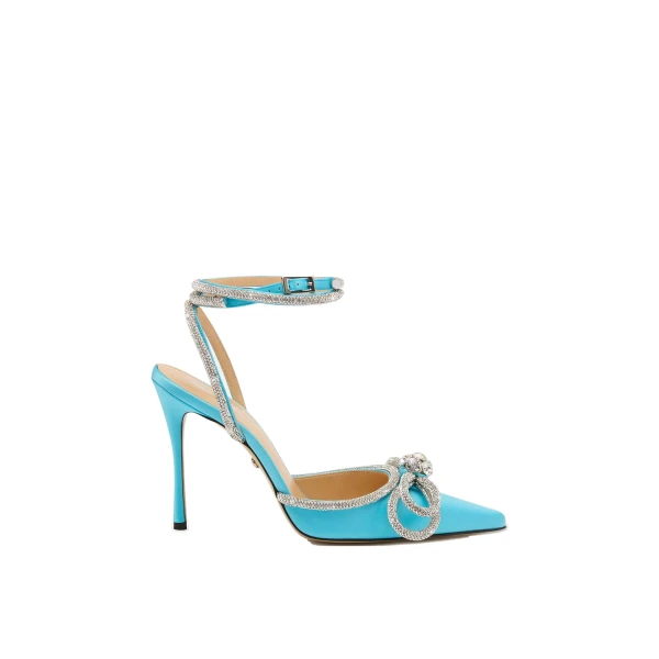 Blue Mach & Mach Double Bow Satin Pumps in Ocean Blue | Shoes