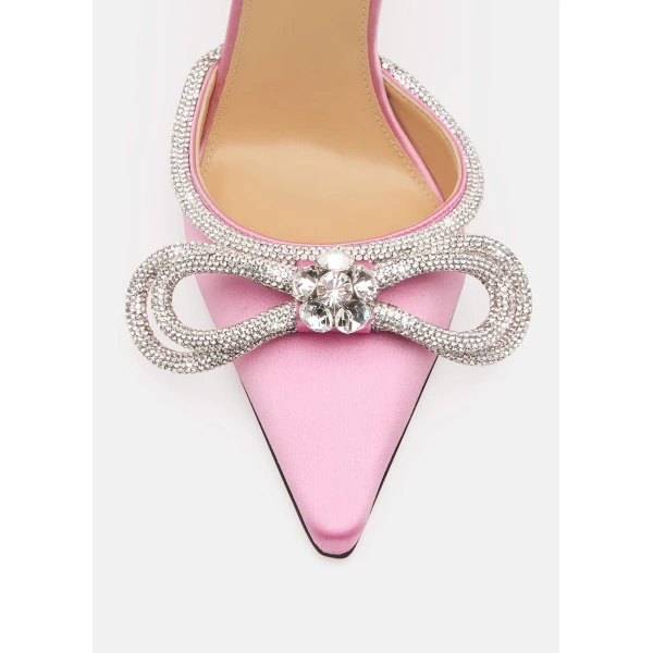 Pink Mach & Mach Double Bow Satin Pumps in Pink, view 5 | Heels