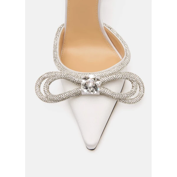 White Mach & Mach Double Bow Satin Pumps in White, view 5 | Heels