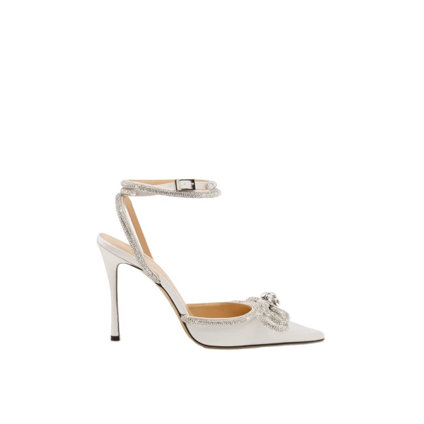 Double Bow Satin Pumps in White