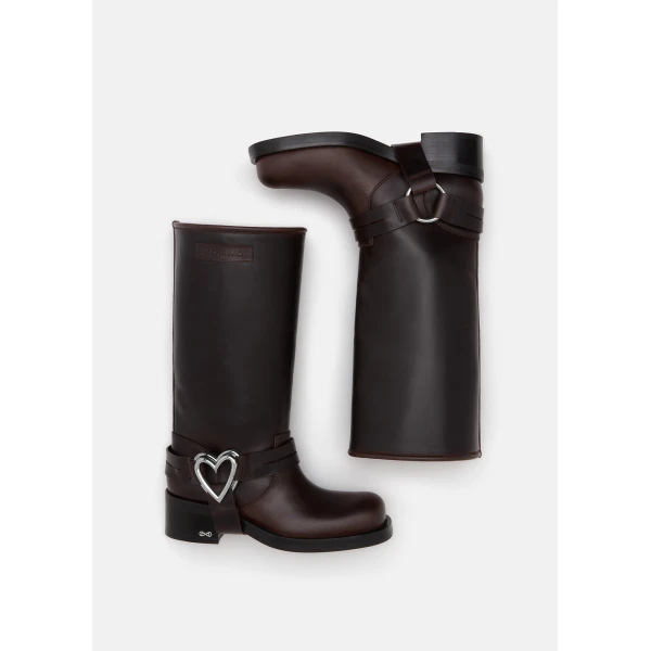 Beige Mach & Mach Double Heart Combat Boots in Brown, view 3 | Boots