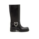Black Mach & Mach Double Heart Vintage Leather Combat Boots in Black | Shoes