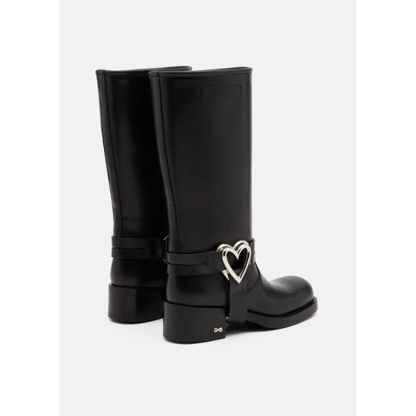 Black Mach & Mach Double Heart Vintage Leather Combat Boots in Black, view 4 | Boots