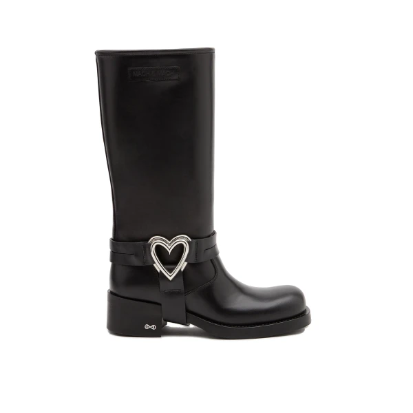 Black Mach & Mach Double Heart Vintage Leather Combat Boots in Black | Shoes