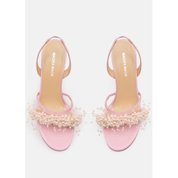 Pink Mach & Mach Floating Pearl Pink Satin Sandals, view 3 | Sandals