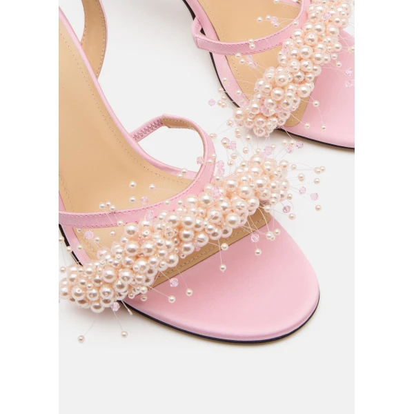 Pink Mach & Mach Floating Pearl Pink Satin Sandals, view 5 | Sandals
