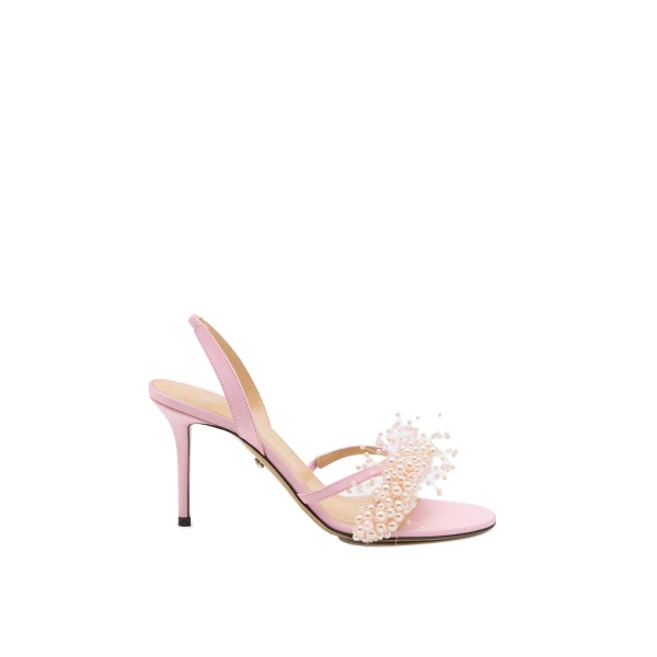 Pink Mach & Mach Floating Pearl Pink Satin Sandals | Shoes