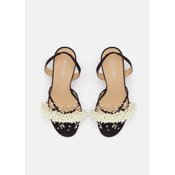 Black Mach & Mach Floating Pearl Satin Sandals Black and White, view 3 | Sandals