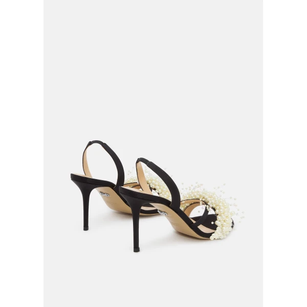 Black Mach & Mach Floating Pearl Satin Sandals Black and White, view 4 | Sandals