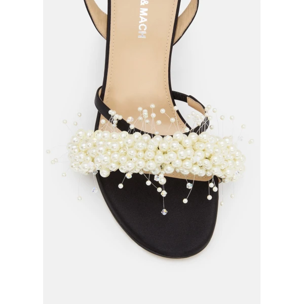 Black Mach & Mach Floating Pearl Satin Sandals Black and White, view 5 | Sandals