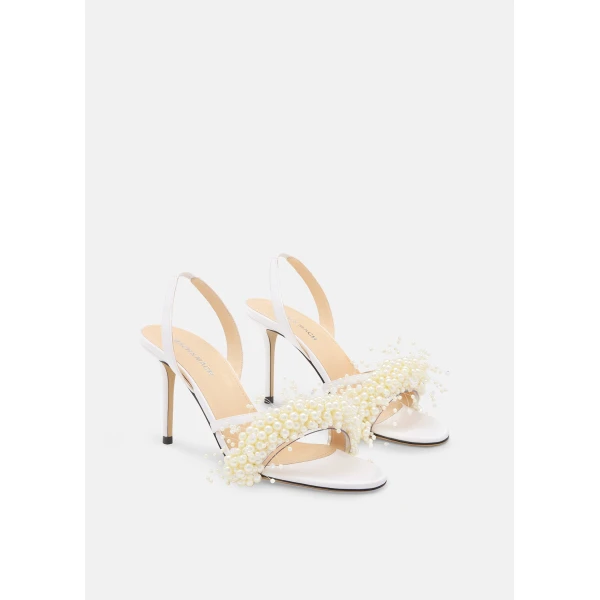 White Mach & Mach Floating Pearl White Satin Sandals, view 2 | Sandals