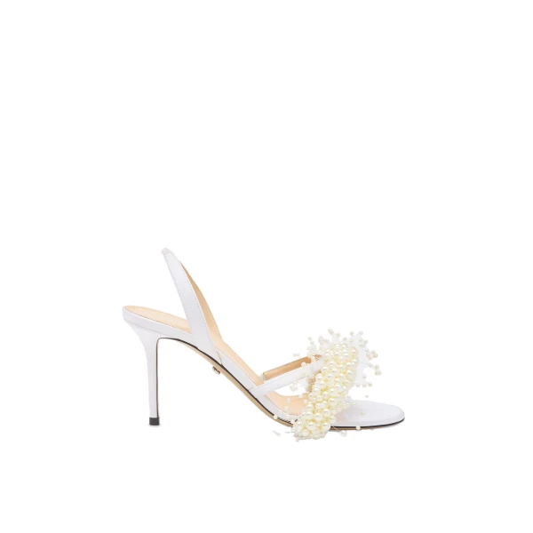 White Mach & Mach Floating Pearl White Satin Sandals | Shoes