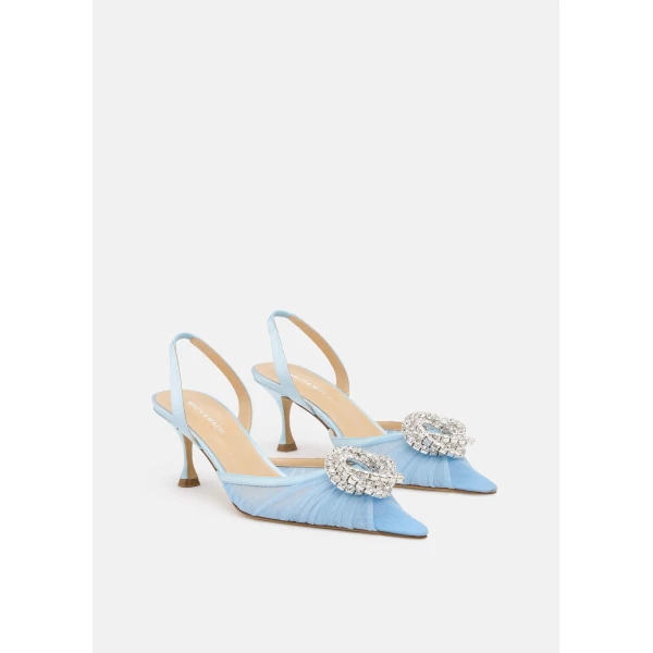 Blue Mach & Mach Galaxy Tulle Slingbacks in Blue, view 2 | Heels
