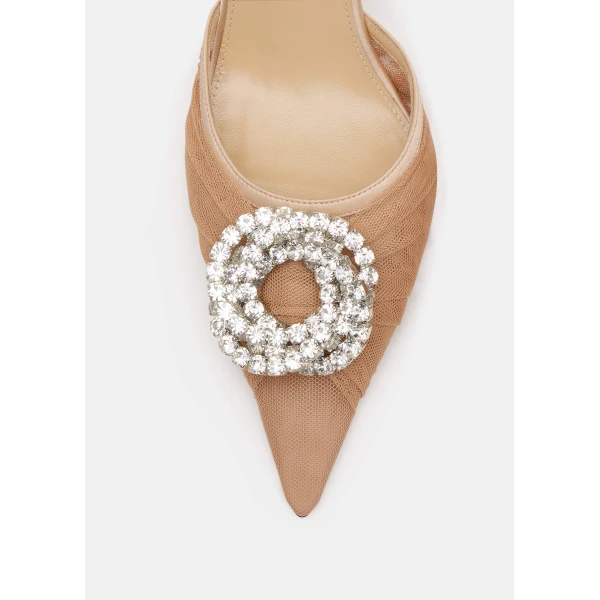 Neutrals Mach & Mach Galaxy Tulle Slingbacks in Nude, view 5 | Heels