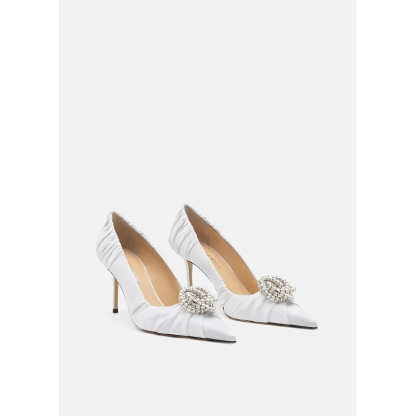 White Mach & Mach Galaxy White Satin Pumps, view 2 | Heels