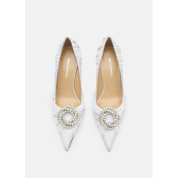 White Mach & Mach Galaxy White Satin Pumps, view 3 | Heels
