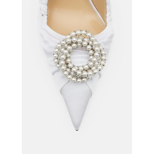 White Mach & Mach Galaxy White Satin Pumps, view 5 | Heels