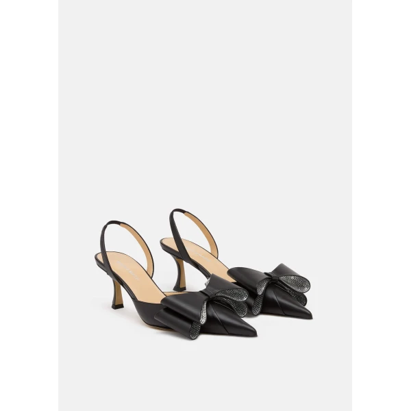 Black Mach & Mach Le Cadeau Leather Slingbacks in Black, view 2 | Heels