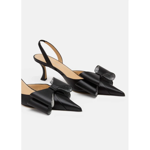 Black Mach & Mach Le Cadeau Leather Slingbacks in Black, view 6 | Heels