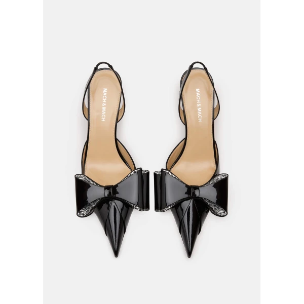 Black Mach & Mach Le Cadeau Patent Slingbacks in Black, view 3 | Heels