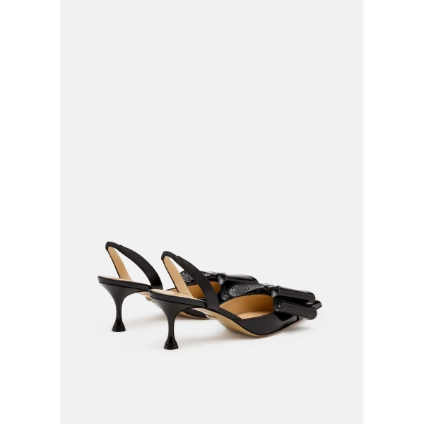 Black Mach & Mach Le Cadeau Patent Slingbacks in Black, view 4 | Heels