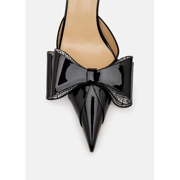 Black Mach & Mach Le Cadeau Patent Slingbacks in Black, view 5 | Heels