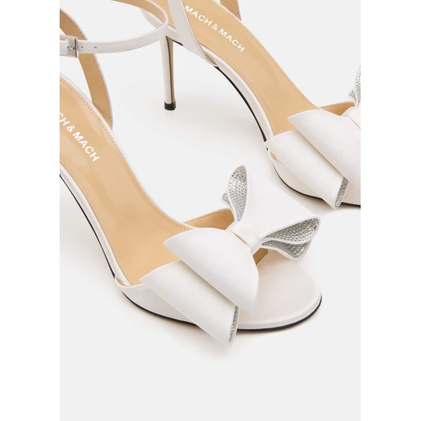 White Mach & Mach Le Cadeau Round Toe Satin Sandals in White, view 5 | Sandals